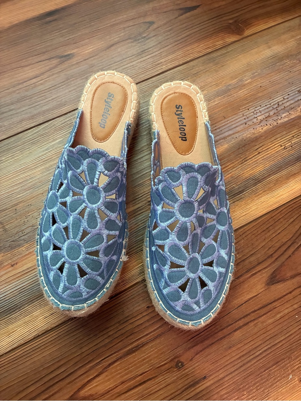 Blue Floral Cutout Espadrille Mules - Picture 2 of 6